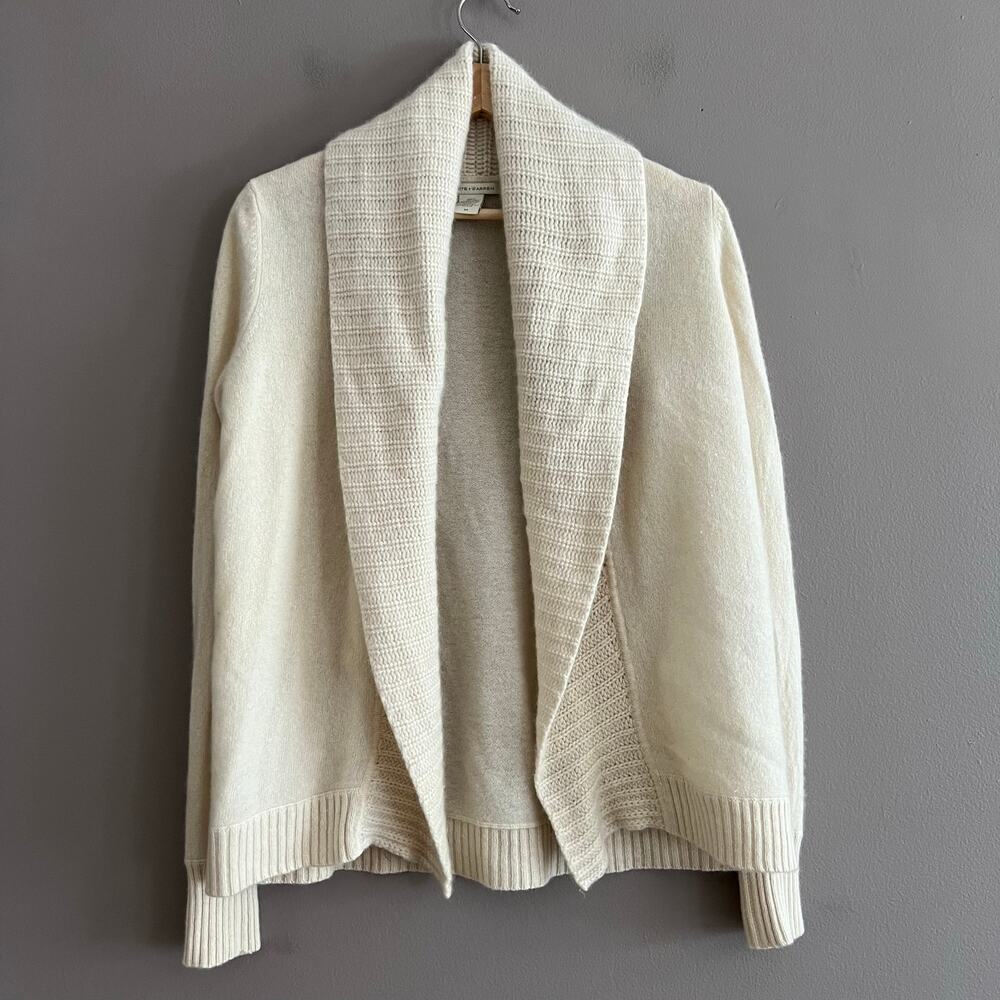 White + Warren Cashmere Cardigan Open Front Women’s Cream Shawl Collar medium